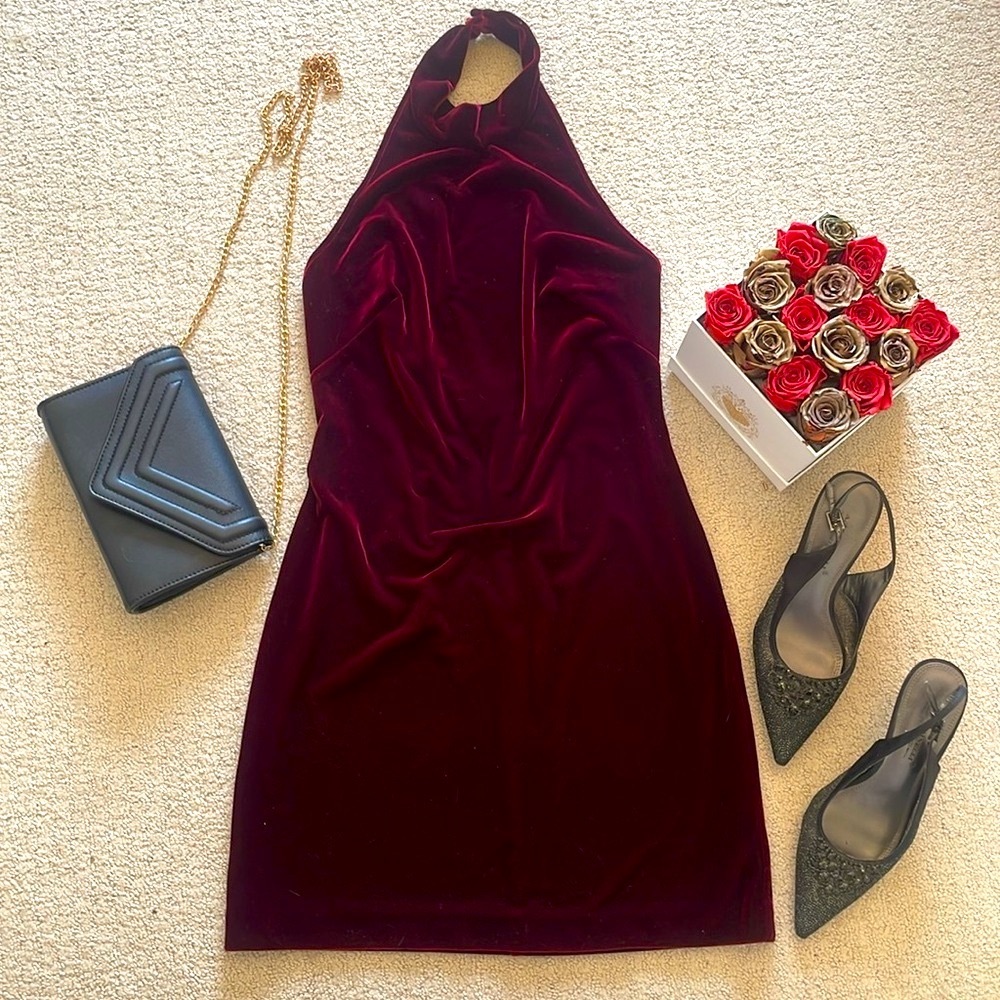 Stunning Velvet Burgundy Backless Mini Dress! Made In Canada
